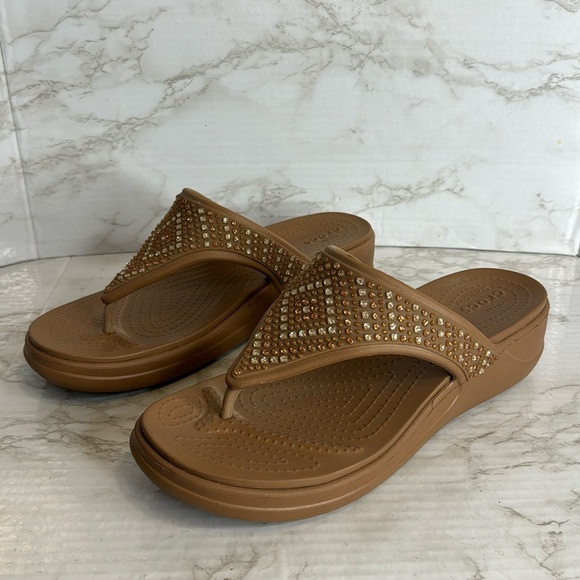 Crocs Monterey Shimmer Wedge Flip Sandals size 11 ladies cute chunky - Picture 1 of 8
